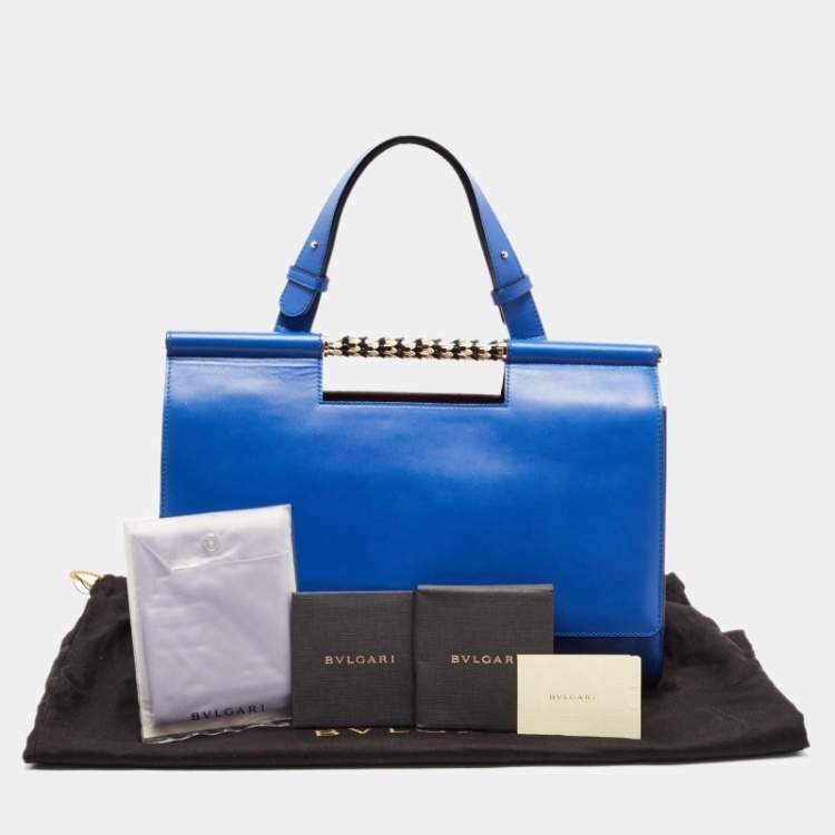Pre Owned Bvlgari Blue Leather Scaglie Serpenti Tote