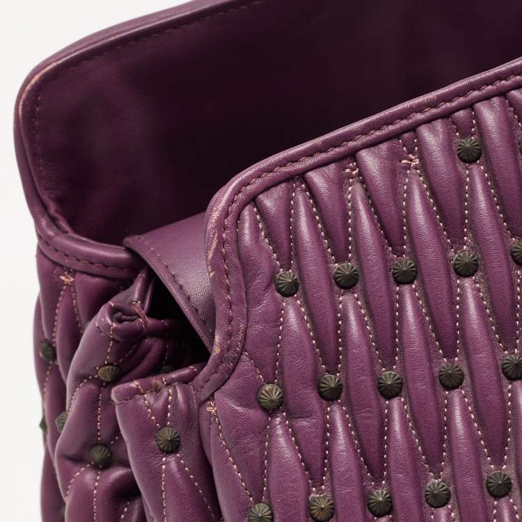 Pre Owned Bvlgari Purple Pleated Leather Twistino Tina Tote