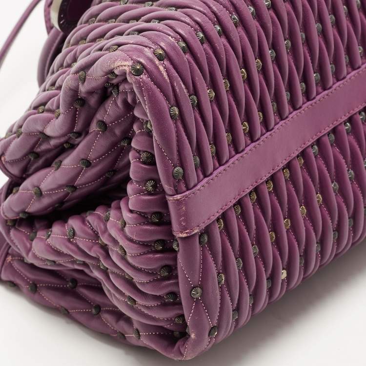 Pre Owned Bvlgari Purple Pleated Leather Twistino Tina Tote
