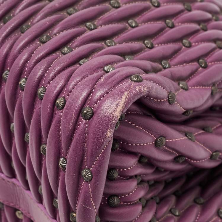Pre Owned Bvlgari Purple Pleated Leather Twistino Tina Tote