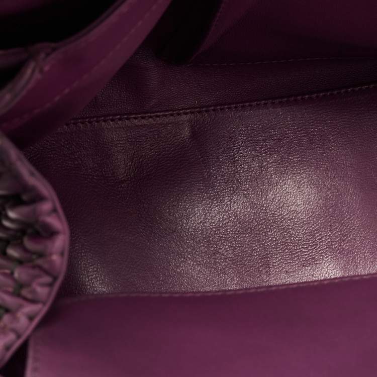 Pre Owned Bvlgari Purple Pleated Leather Twistino Tina Tote