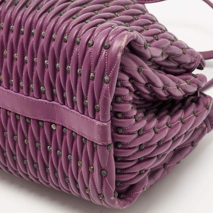 Pre Owned Bvlgari Purple Pleated Leather Twistino Tina Tote