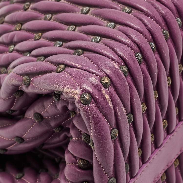 Pre Owned Bvlgari Purple Pleated Leather Twistino Tina Tote