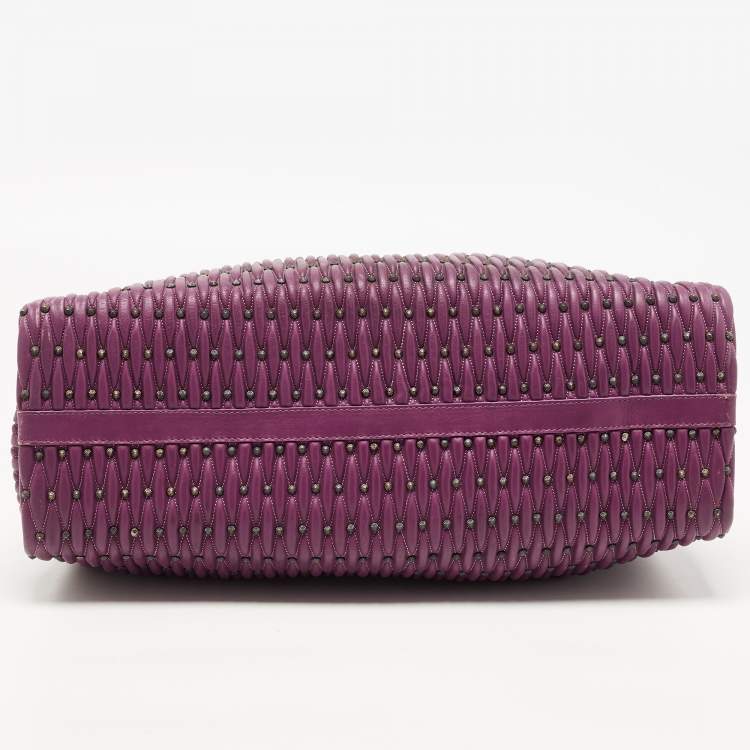 Pre Owned Bvlgari Purple Pleated Leather Twistino Tina Tote