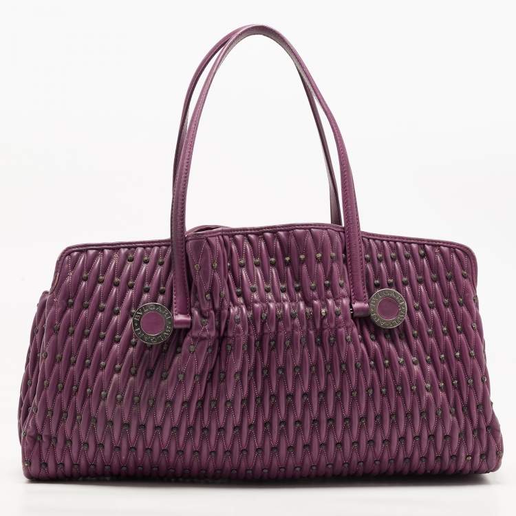 Pre Owned Bvlgari Purple Pleated Leather Twistino Tina Tote