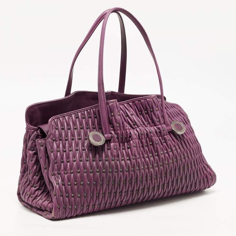 Pre Owned Bvlgari Purple Pleated Leather Twistino Tina Tote