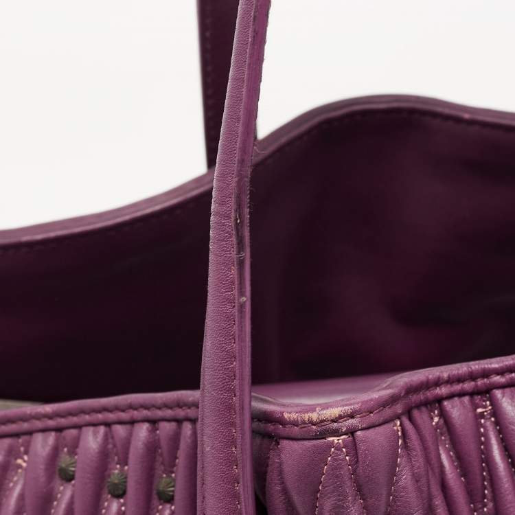 Pre Owned Bvlgari Purple Pleated Leather Twistino Tina Tote