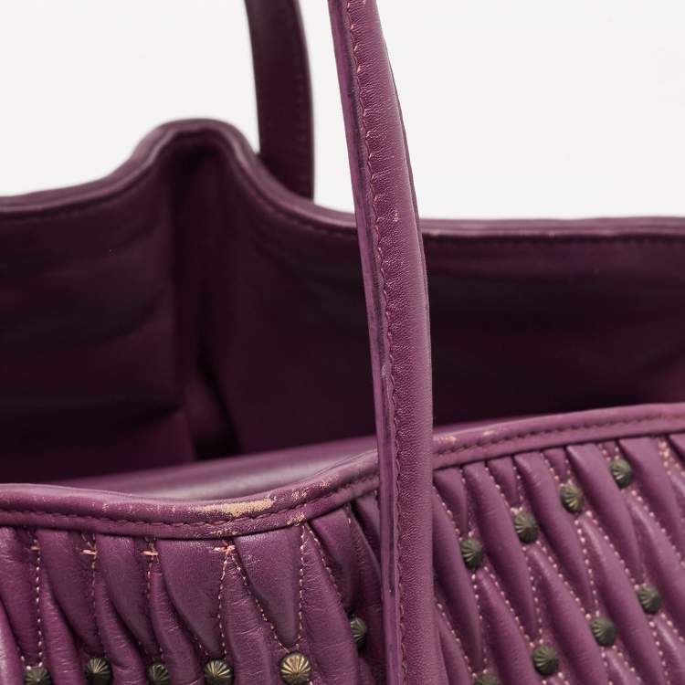 Pre Owned Bvlgari Purple Pleated Leather Twistino Tina Tote