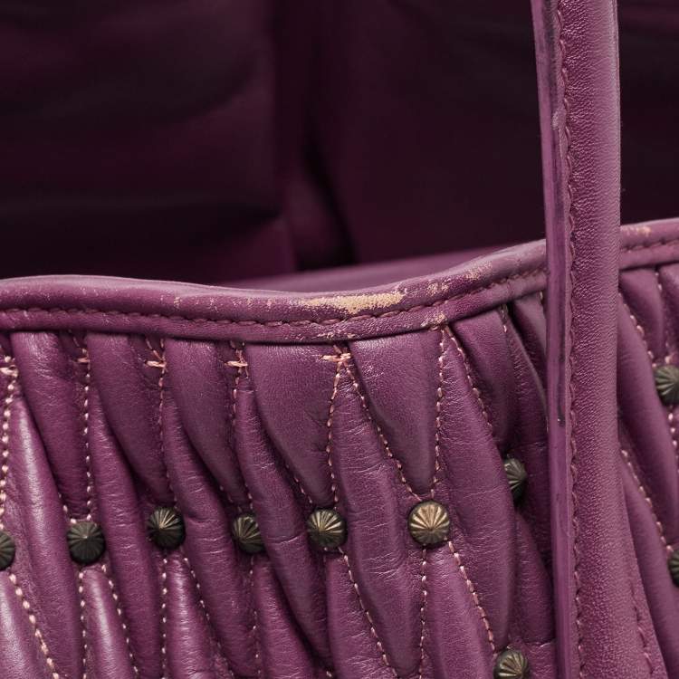 Pre Owned Bvlgari Purple Pleated Leather Twistino Tina Tote