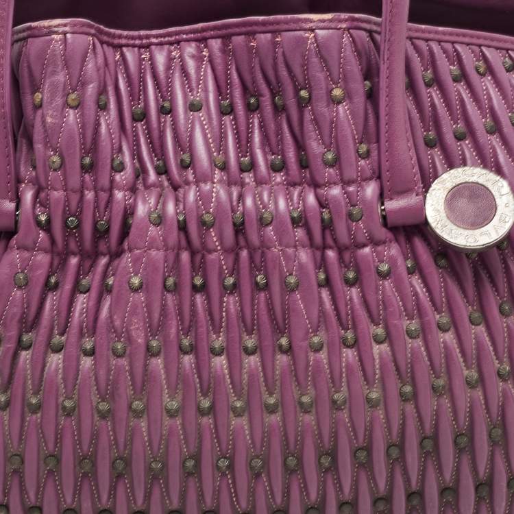 Pre Owned Bvlgari Purple Pleated Leather Twistino Tina Tote