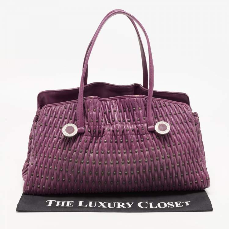 Pre Owned Bvlgari Purple Pleated Leather Twistino Tina Tote