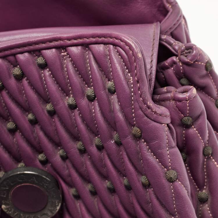 Pre Owned Bvlgari Purple Pleated Leather Twistino Tina Tote