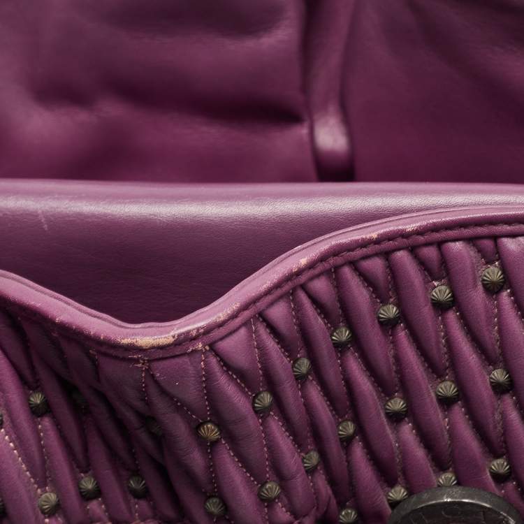 Pre Owned Bvlgari Purple Pleated Leather Twistino Tina Tote