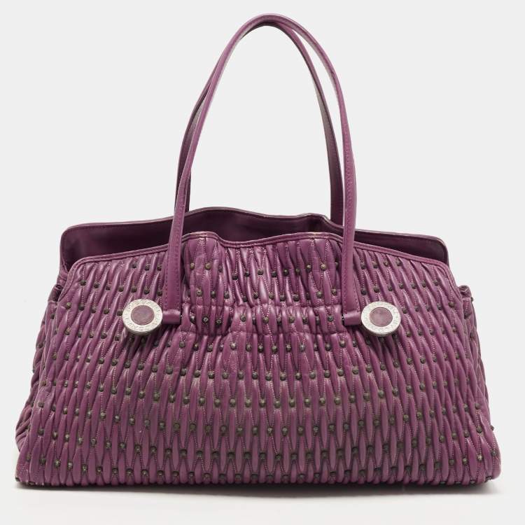 Pre Owned Bvlgari Purple Pleated Leather Twistino Tina Tote
