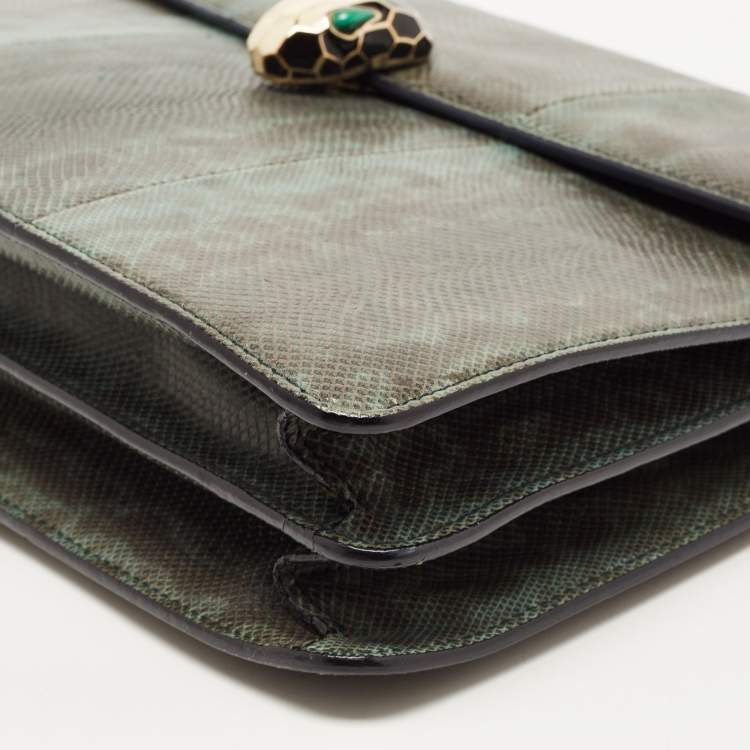Pre Owned Bvlgari Green/Black Karung Leather Serpenti Forever Flap Shoulder Bag