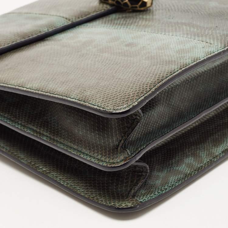 Pre Owned Bvlgari Green/Black Karung Leather Serpenti Forever Flap Shoulder Bag