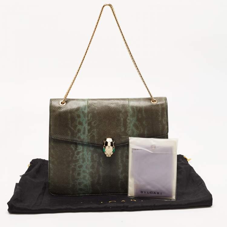 Pre Owned Bvlgari Green/Black Karung Leather Serpenti Forever Flap Shoulder Bag