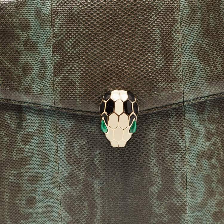 Pre Owned Bvlgari Green/Black Karung Leather Serpenti Forever Flap Shoulder Bag