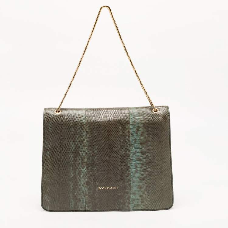 Pre Owned Bvlgari Green/Black Karung Leather Serpenti Forever Flap Shoulder Bag