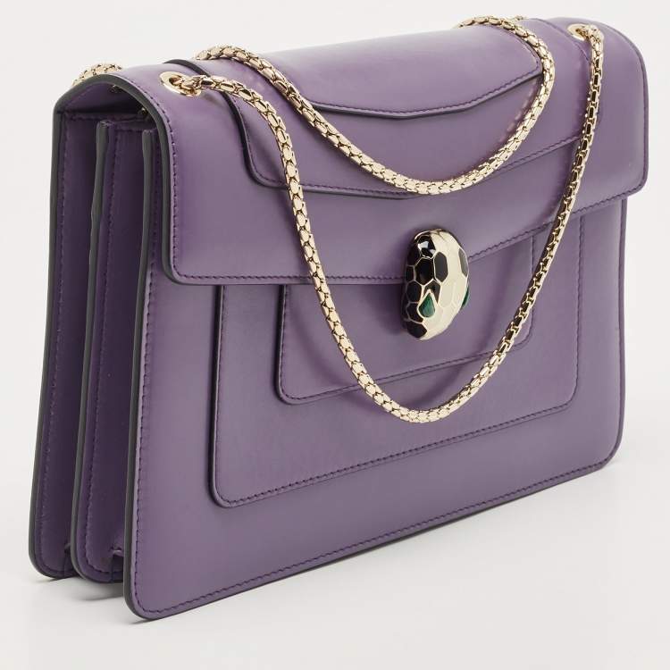 Pre Owned Bvlgari Purple Leather Medium Serpenti Forever Shoulder Bag