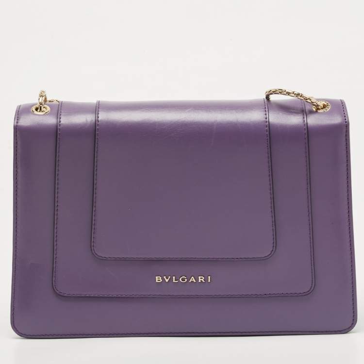Pre Owned Bvlgari Purple Leather Medium Serpenti Forever Shoulder Bag