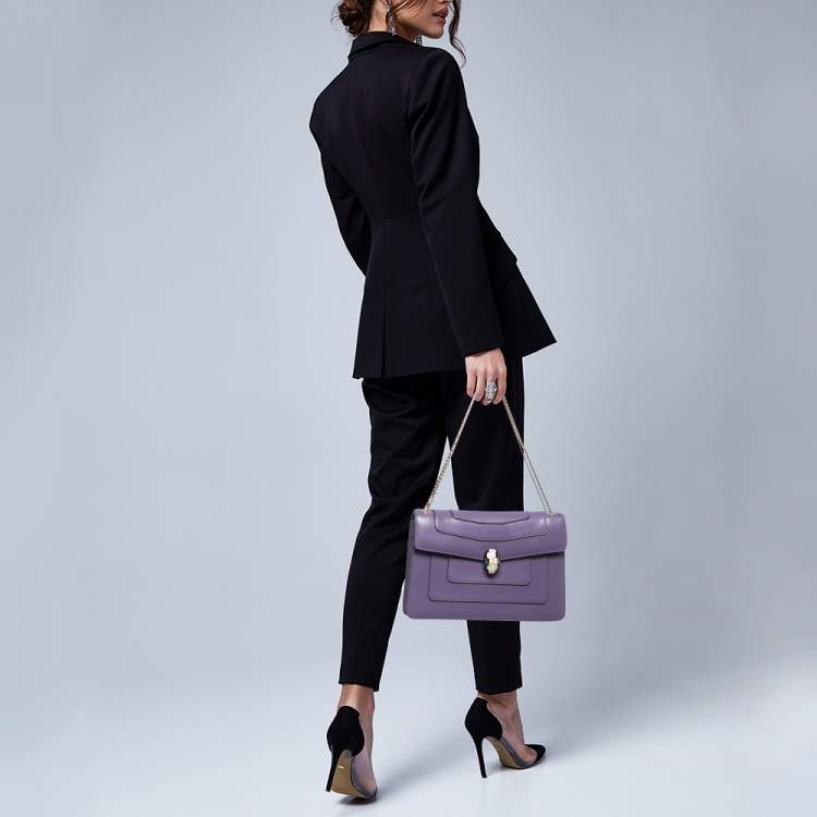 Pre Owned Bvlgari Purple Leather Medium Serpenti Forever Shoulder Bag