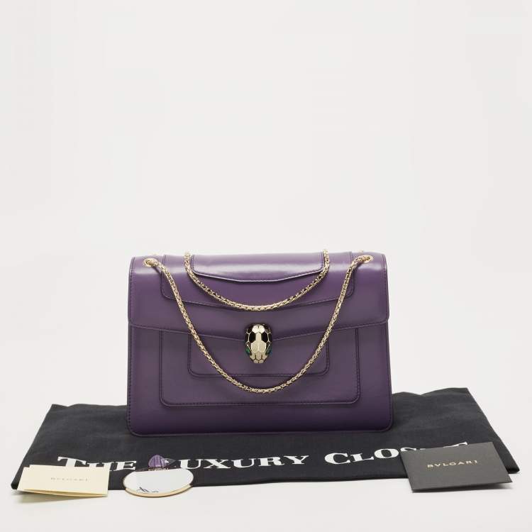 Pre Owned Bvlgari Purple Leather Medium Serpenti Forever Shoulder Bag