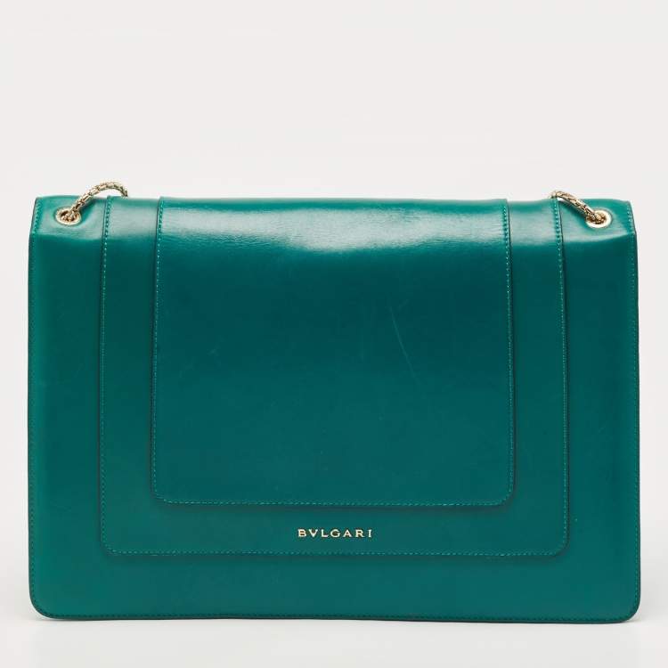 Pre Owned Bvlgari Green Leather Large Serpenti Forever Shoulder Bag