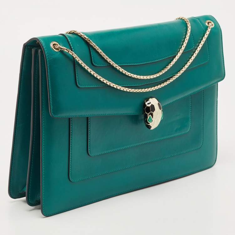 Pre Owned Bvlgari Green Leather Large Serpenti Forever Shoulder Bag