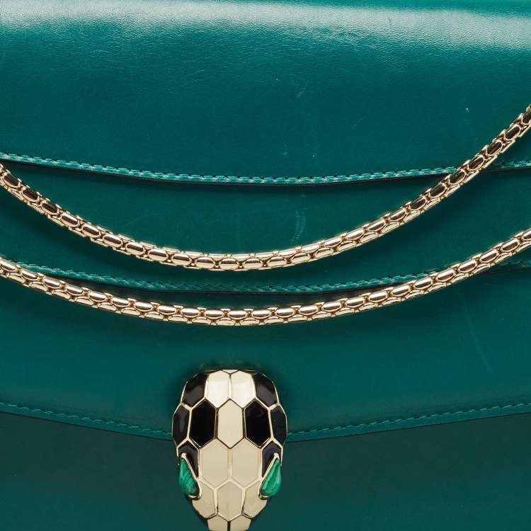 Pre Owned Bvlgari Green Leather Large Serpenti Forever Shoulder Bag