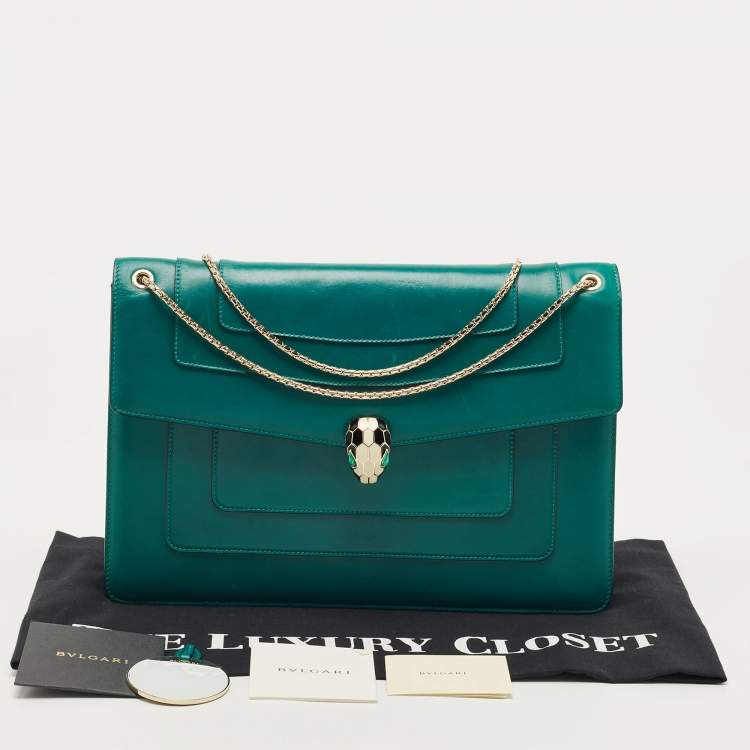 Pre Owned Bvlgari Green Leather Large Serpenti Forever Shoulder Bag