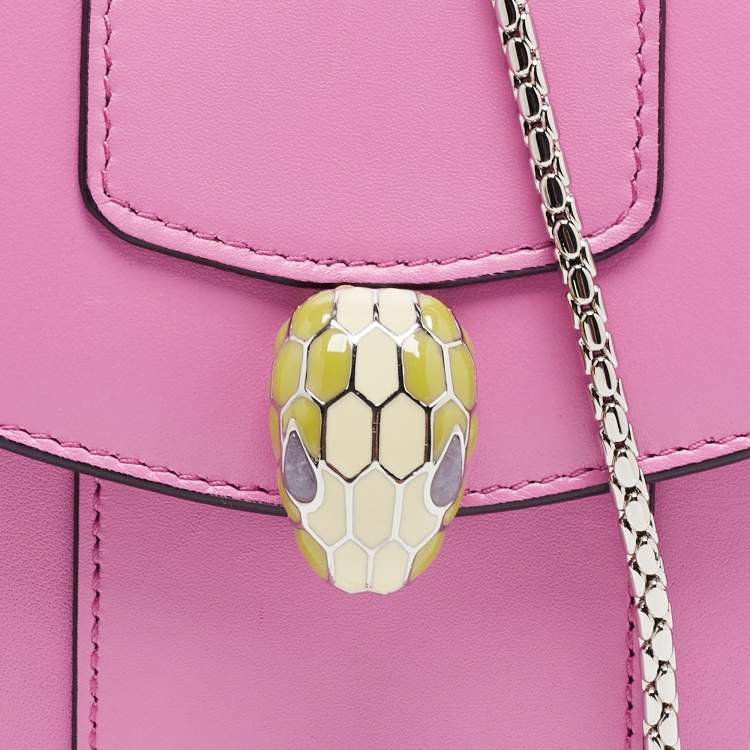 Pre Owned Bvlgari Pink Leather Serpenti Forever Card Case Chain Bag