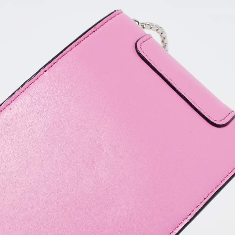 Pre Owned Bvlgari Pink Leather Serpenti Forever Card Case Chain Bag