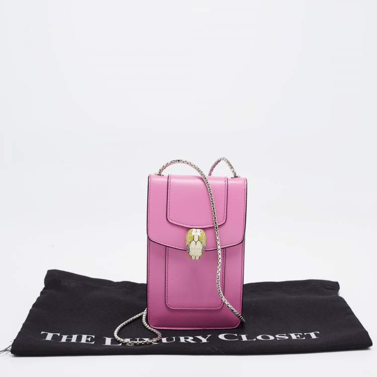 Pre Owned Bvlgari Pink Leather Serpenti Forever Card Case Chain Bag