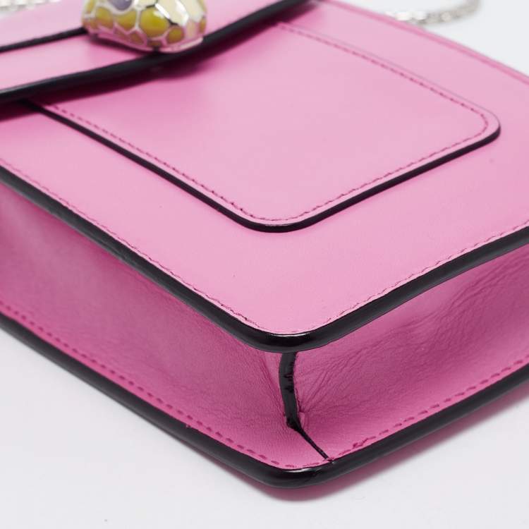 Pre Owned Bvlgari Pink Leather Serpenti Forever Card Case Chain Bag