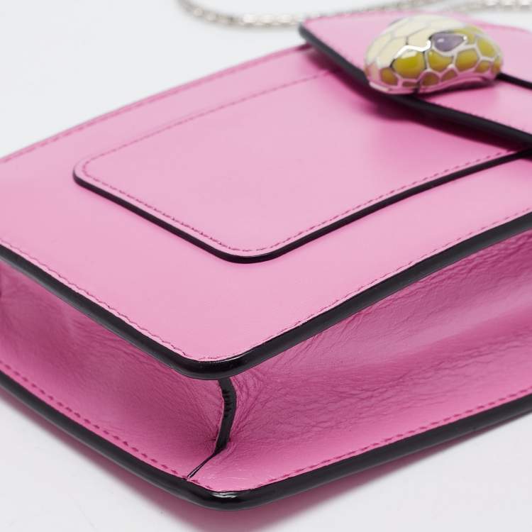 Pre Owned Bvlgari Pink Leather Serpenti Forever Card Case Chain Bag