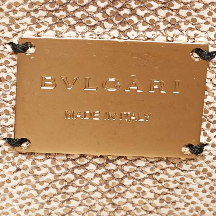 Pre Owned Bvlgari Metallic Gold/Light Beige Karung Leather Small Serpenti Forever Top Handle Bag