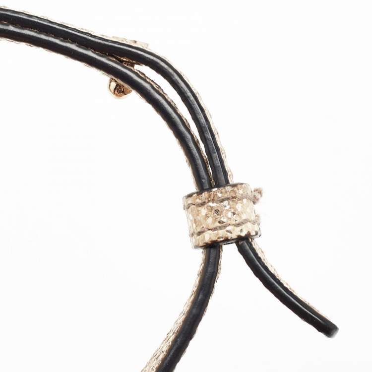 Pre Owned Bvlgari Metallic Gold/Light Beige Karung Leather Small Serpenti Forever Top Handle Bag