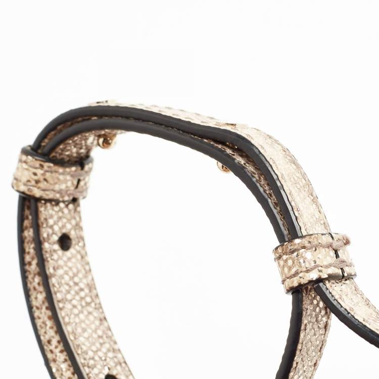 Pre Owned Bvlgari Metallic Gold/Light Beige Karung Leather Small Serpenti Forever Top Handle Bag