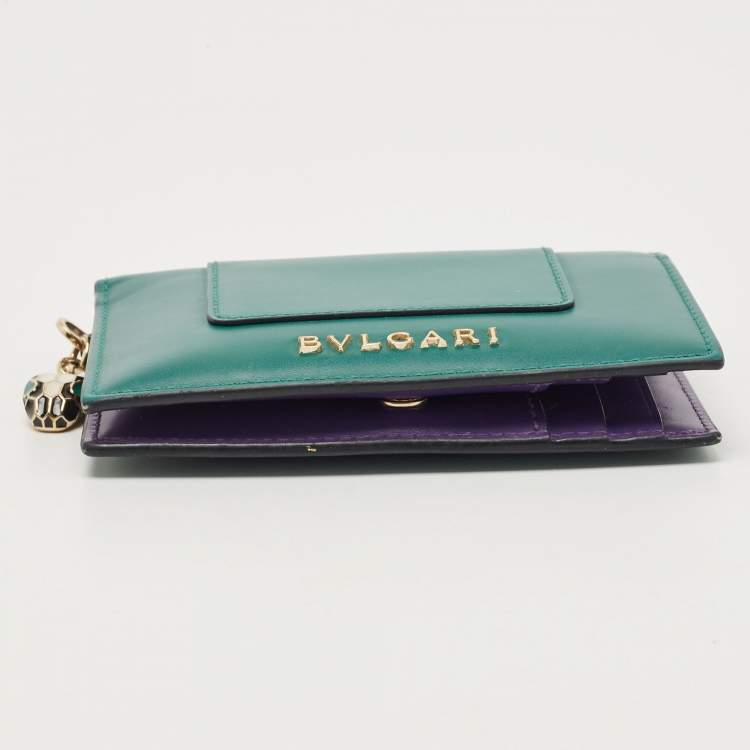 Pre Owned Bvlgari Green/Purple Leather Serpenti Forever Card Case