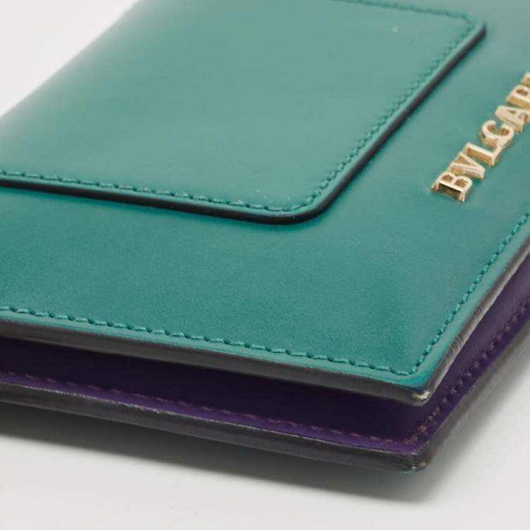 Pre Owned Bvlgari Green/Purple Leather Serpenti Forever Card Case