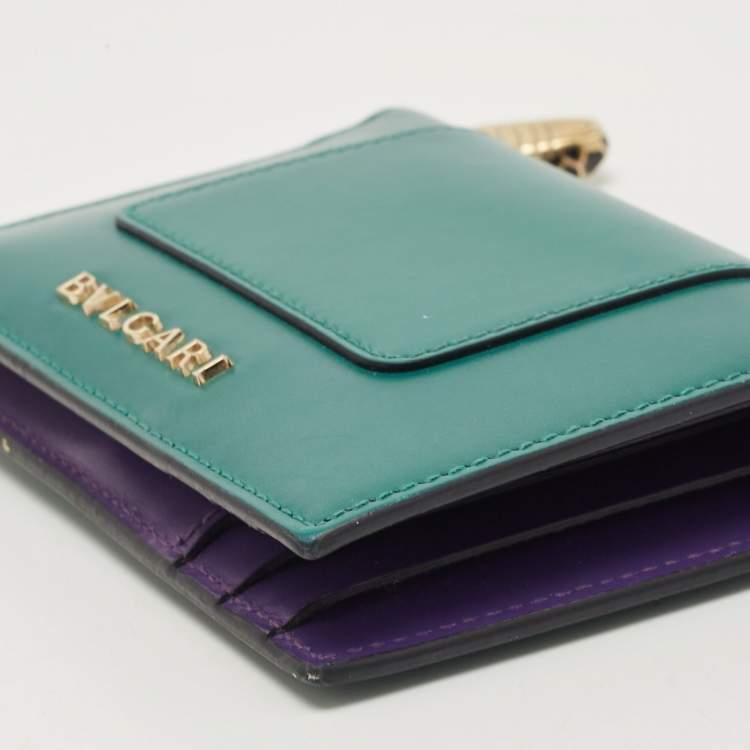 Pre Owned Bvlgari Green/Purple Leather Serpenti Forever Card Case