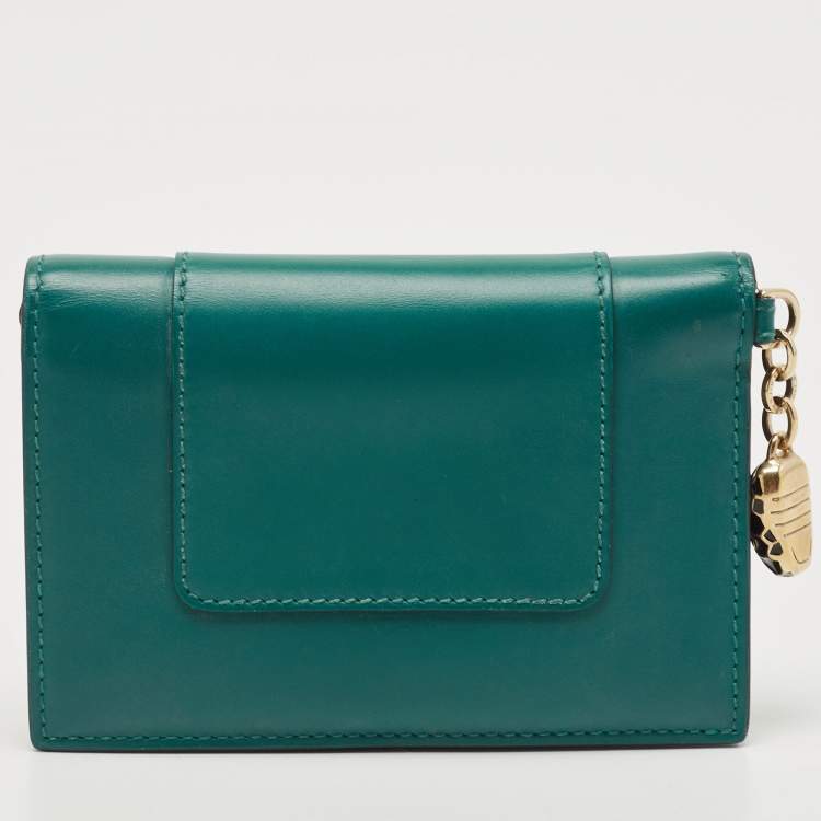 Pre Owned Bvlgari Green/Purple Leather Serpenti Forever Card Case