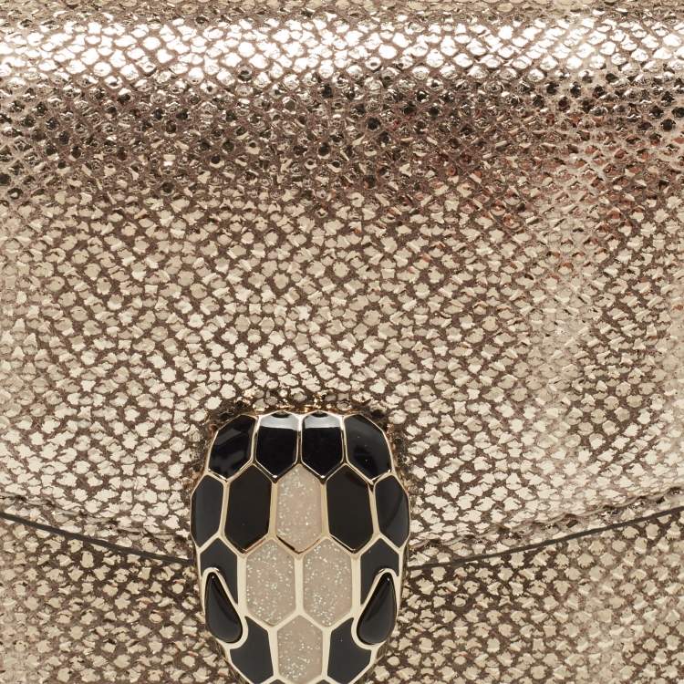 Pre Owned Bvlgari Gold Karung Leather Serpenti Forever Trifold Wallet