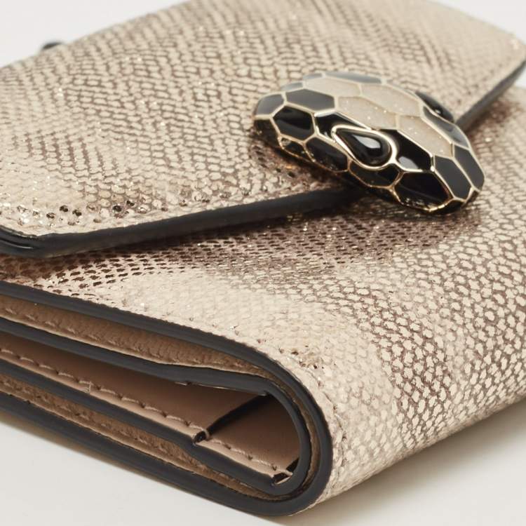 Pre Owned Bvlgari Gold Karung Leather Serpenti Forever Trifold Wallet
