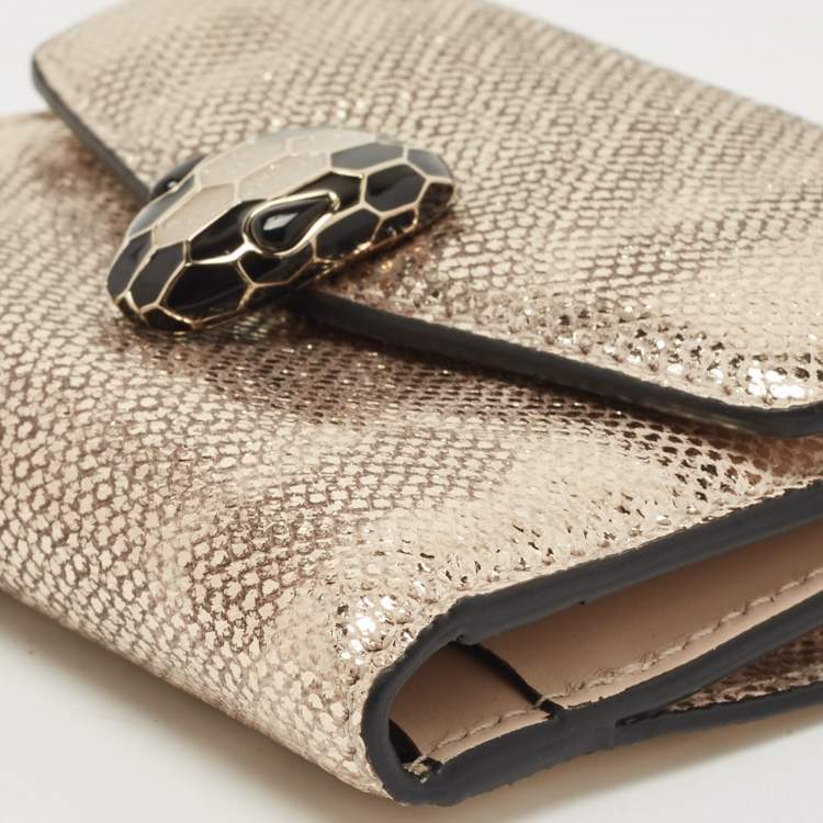Pre Owned Bvlgari Gold Karung Leather Serpenti Forever Trifold Wallet