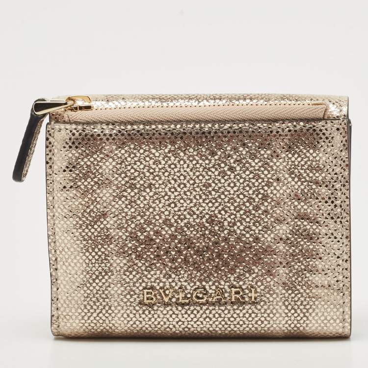 Pre Owned Bvlgari Gold Karung Leather Serpenti Forever Trifold Wallet