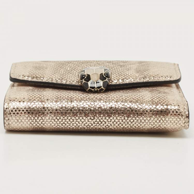 Pre Owned Bvlgari Gold Karung Leather Serpenti Forever Trifold Wallet