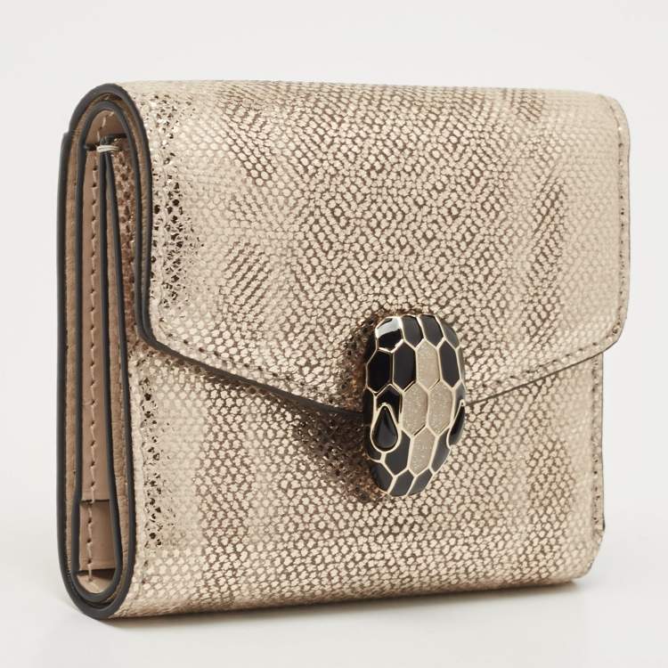 Pre Owned Bvlgari Gold Karung Leather Serpenti Forever Trifold Wallet