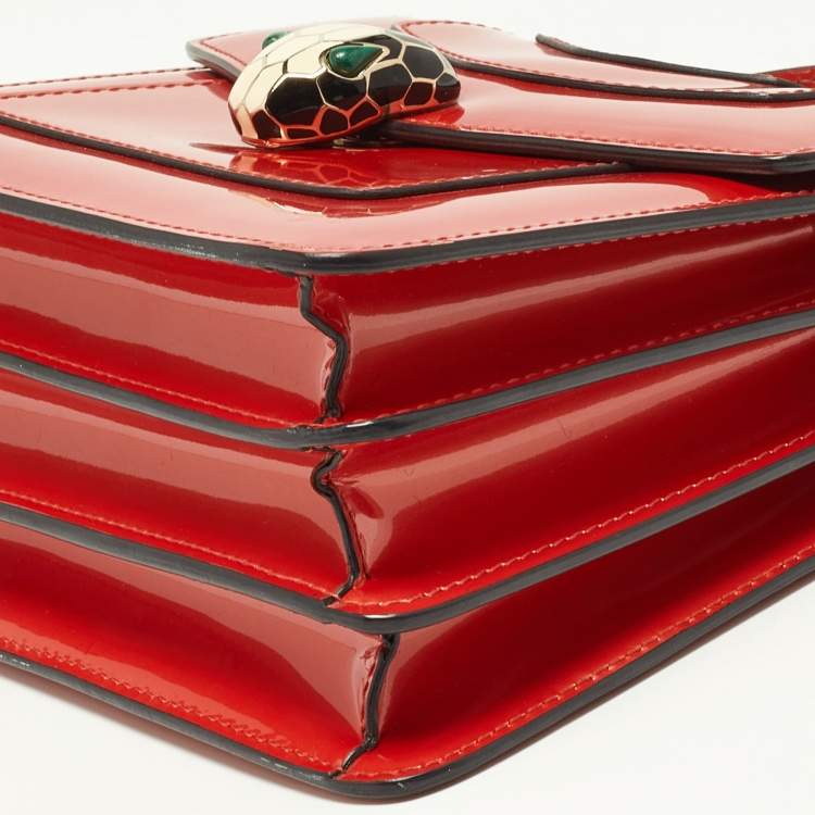 Pre Owned Bvlgari Orange Patent Leather Serpenti Forever Top Handle Bag